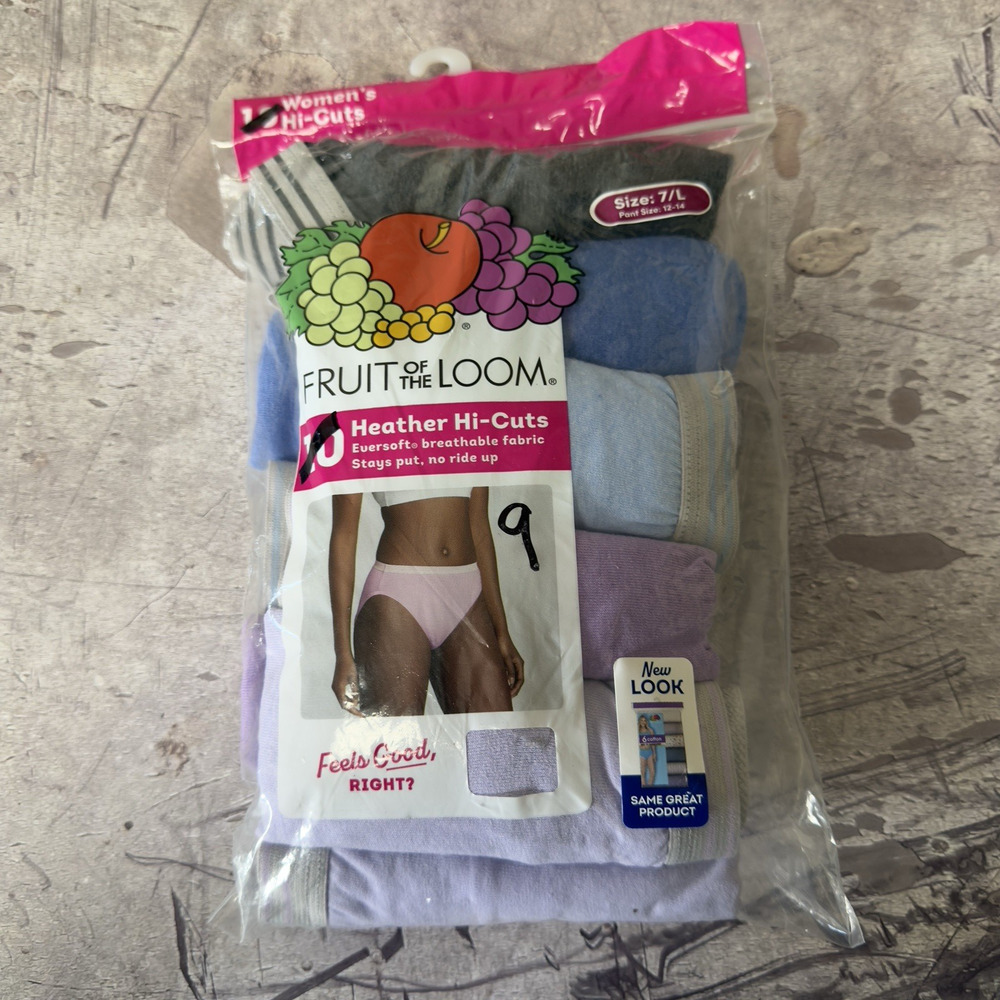 Fruit of the Loom 9 pack Eversoft Heather Hi Cut Panties Womens Size 7 Large